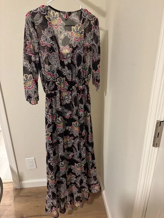 Banana Republic Black Maxi Dress with Pink, Cream & Yellow Floral Print - Picture 2 of 3